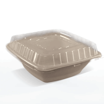 Bowl Quadrada de Bagaço de Cana 960ml c/ Tampa PET c/75un